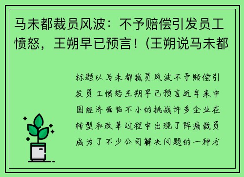 马未都裁员风波：不予赔偿引发员工愤怒，王朔早已预言！(王朔说马未都捡破烂)