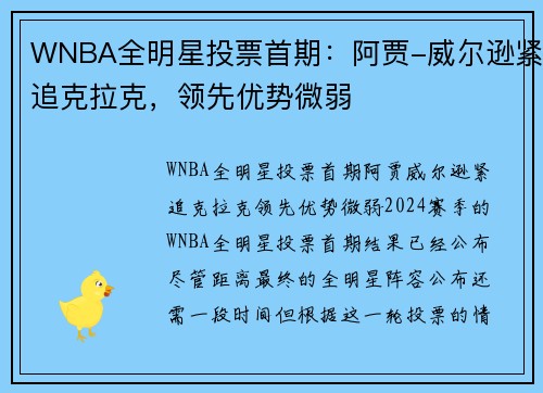 WNBA全明星投票首期：阿贾-威尔逊紧追克拉克，领先优势微弱