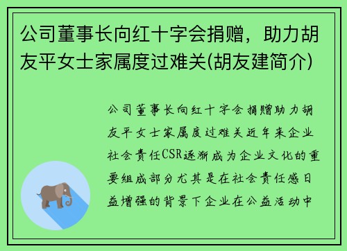 公司董事长向红十字会捐赠，助力胡友平女士家属度过难关(胡友建简介)